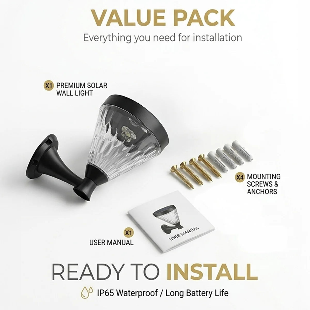 Hardoll Solar Decorative Wall Light – Outdoor Waterproof | Solar Light for Home & Garden Decoration India Warm & Cool White