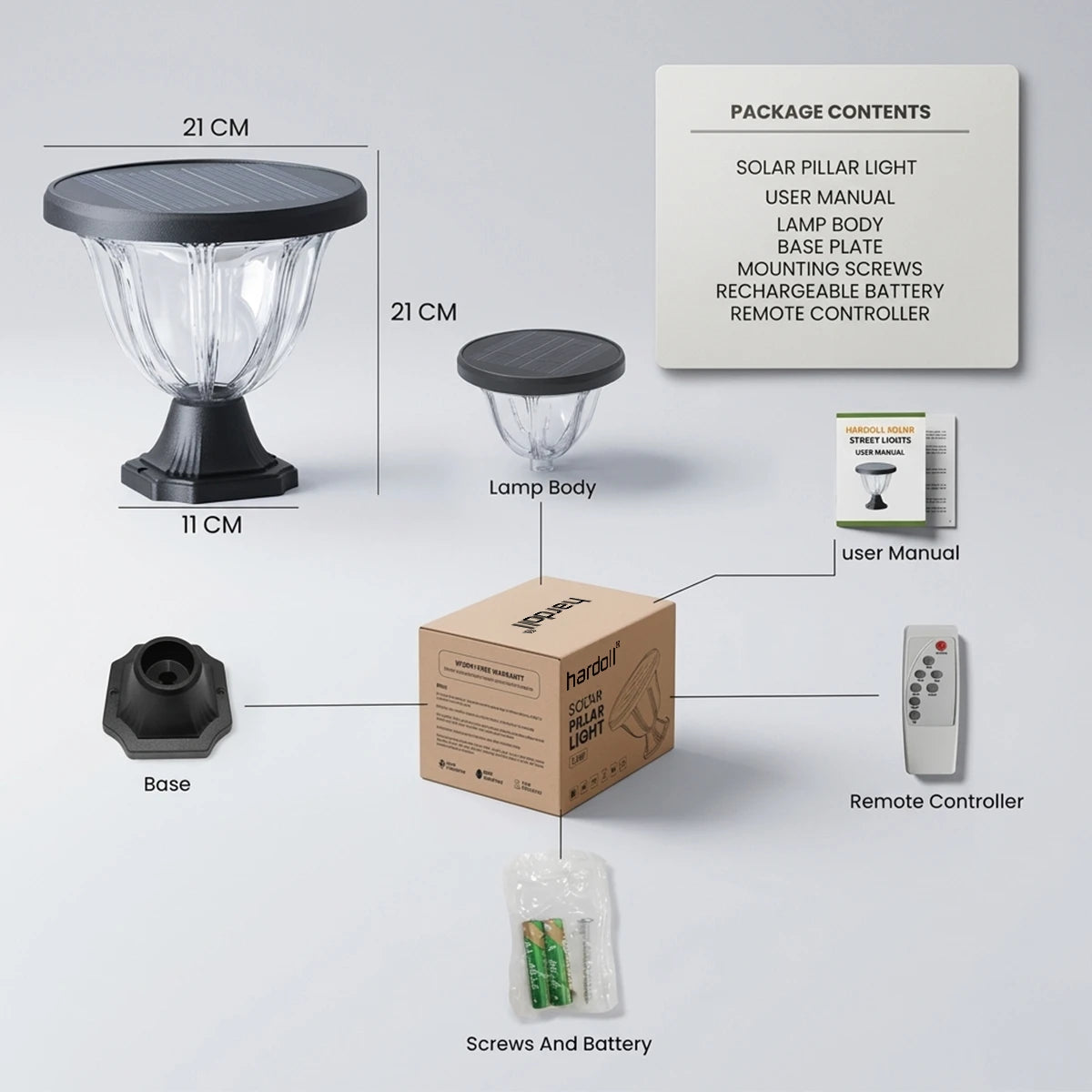 Hardoll Solar Gate Light 72 LED – Outdoor Garden Pillar Lamp with LiFePO4 Battery, IP65 Waterproof, 3 Color Modes & Remote Control (pack of 1)