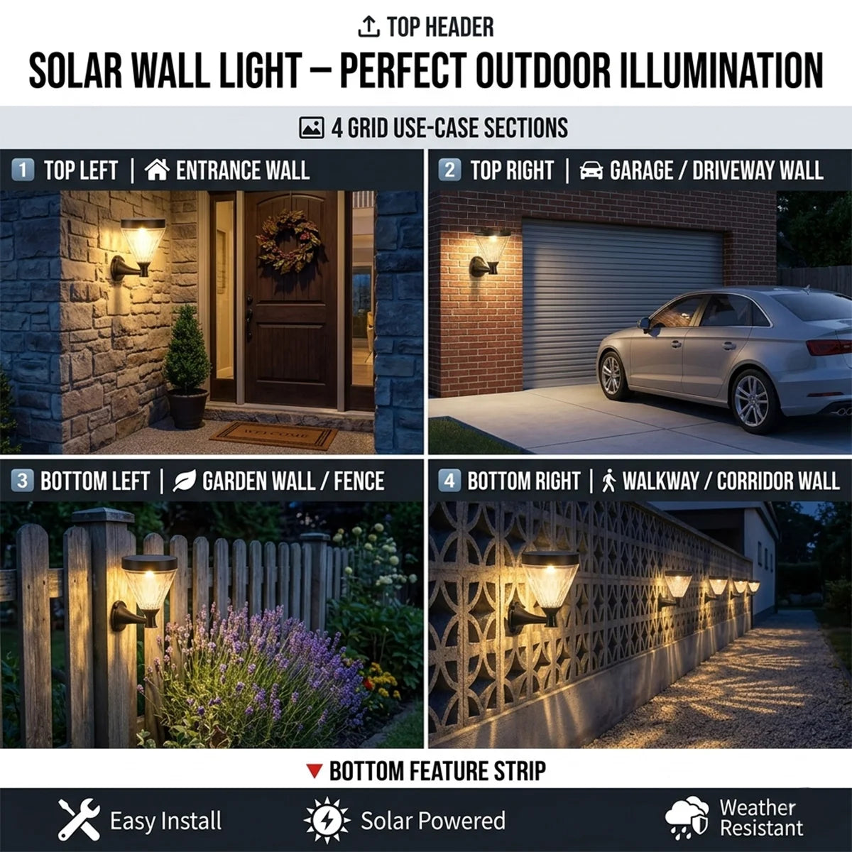 Hardoll Solar Decorative Wall Light – Outdoor Waterproof | Solar Light for Home & Garden Decoration India Warm & Cool White