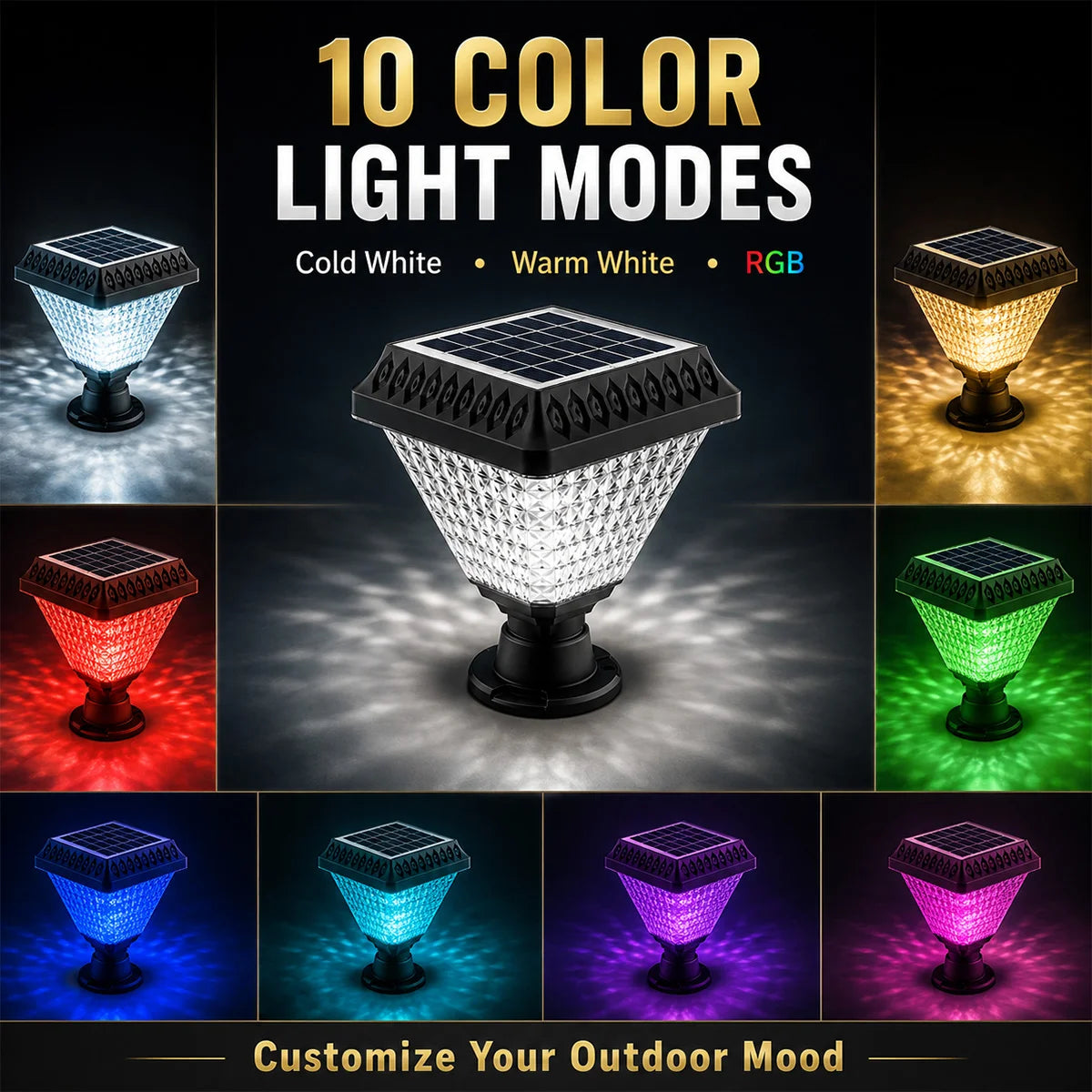 Hardoll 33 LED Solar Pillar & Gate Post Light – Waterproof | Solar Light for Home & Garden India Warm White+RGB