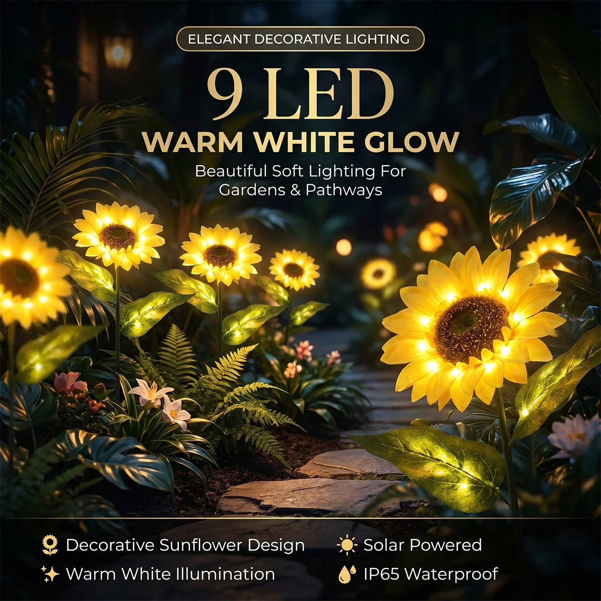 Hardoll 9 LED Solar Sunflower Garden Light Outdoor – Waterproof | Solar Light for Home India Warm White