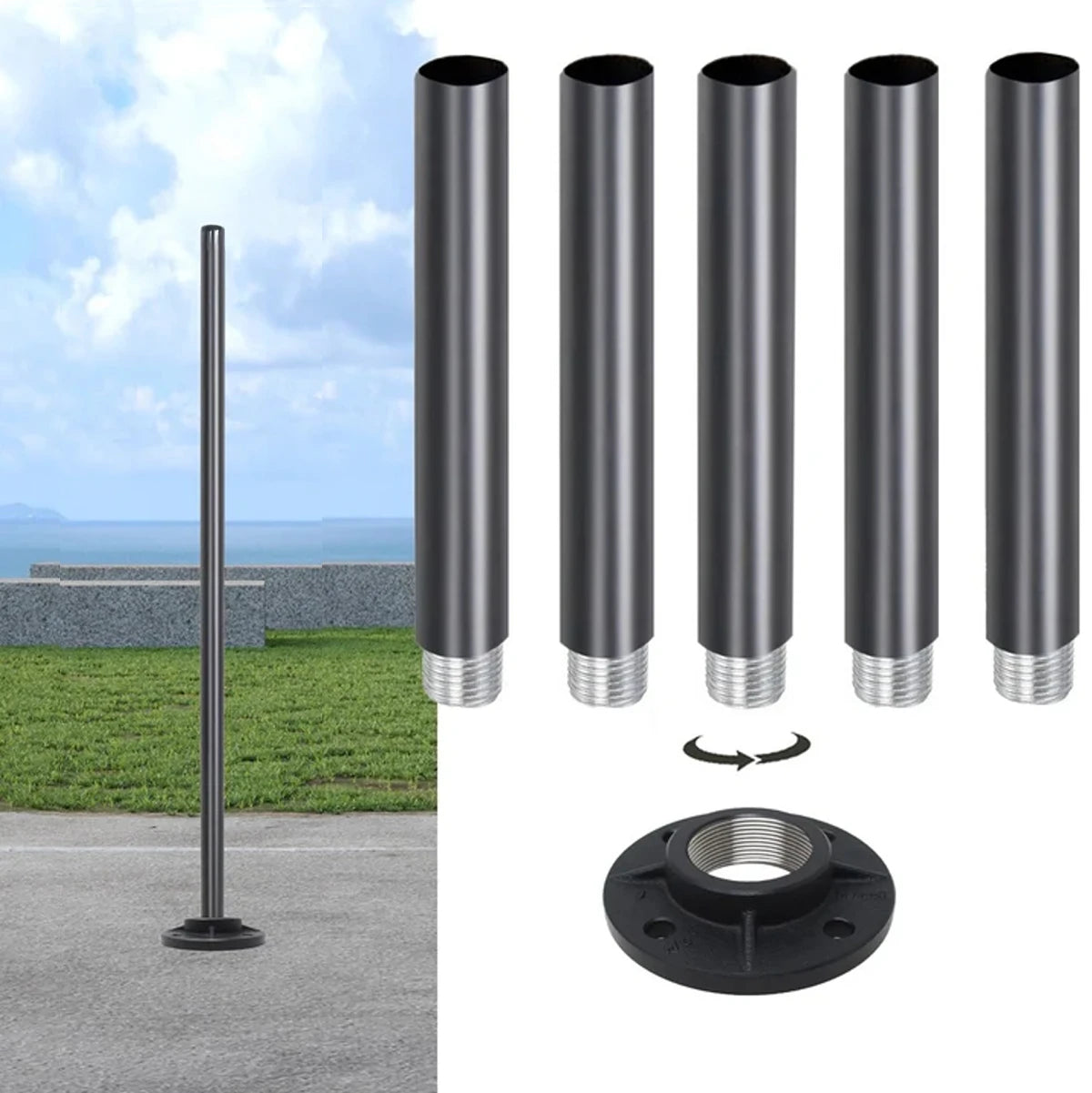 Hardoll Adjustable 4–14 Ft Aluminium Pole & Base Only – Solar Light Not Included | For CCTV, Wi-Fi, Sign Boards & Outdoor Use
