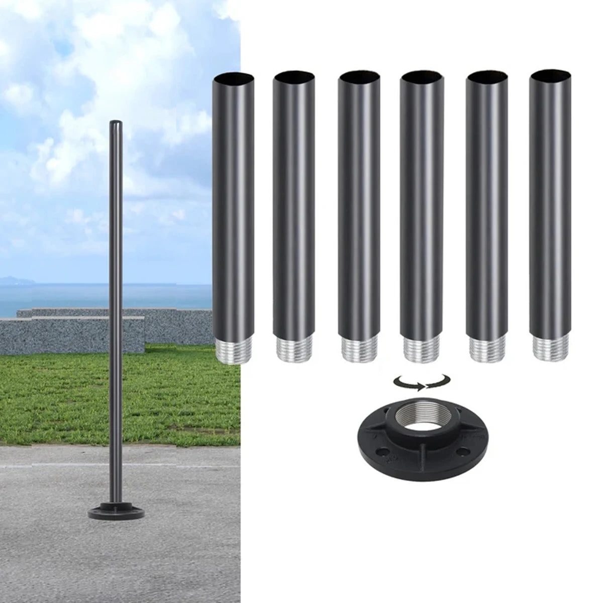 Hardoll Adjustable 4–14 Ft Aluminium Pole & Base Only – Solar Light Not Included | For CCTV, Wi-Fi, Sign Boards & Outdoor Use
