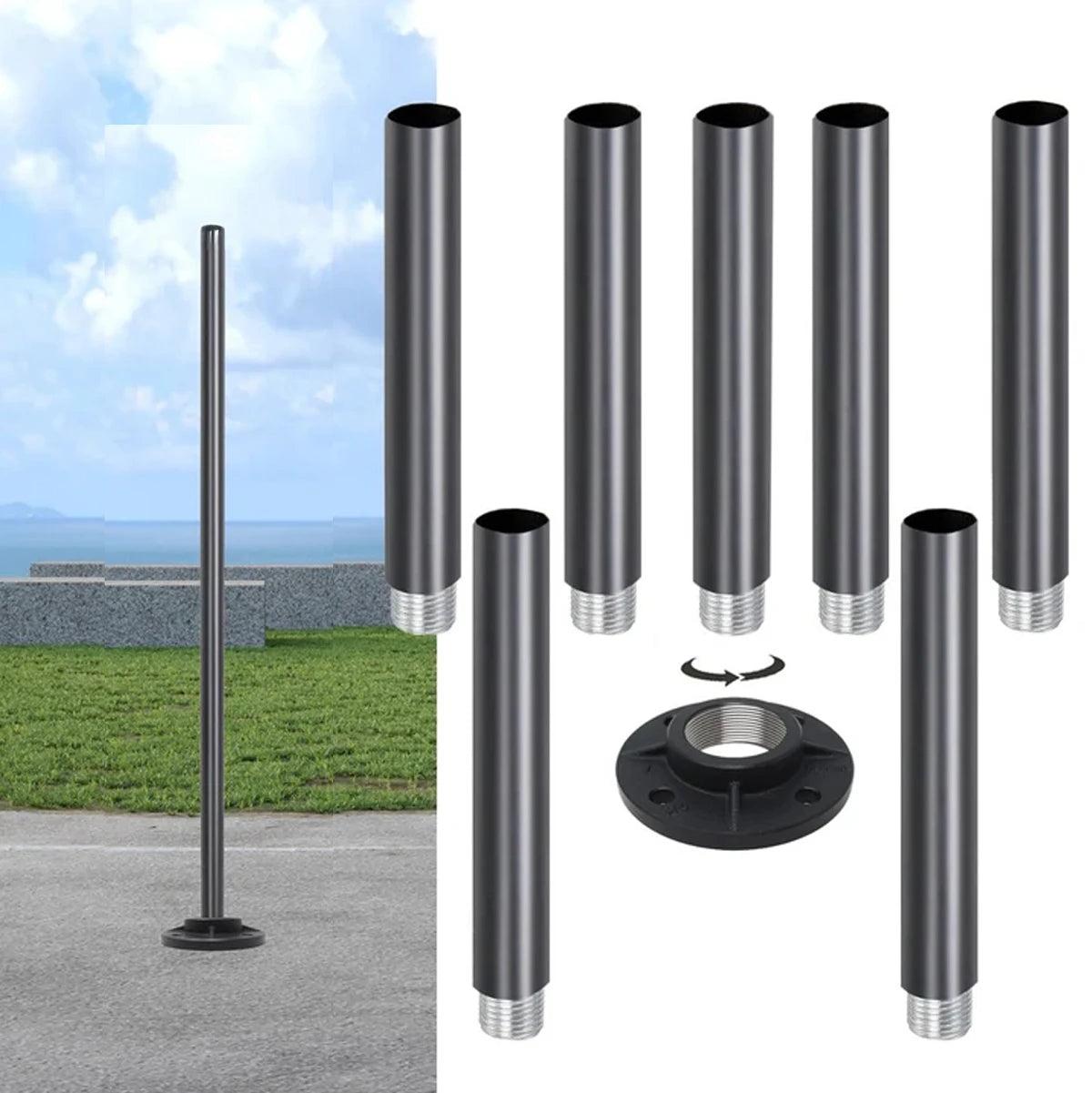 Hardoll Adjustable 4–14 Ft Aluminium Pole & Base Only – Solar Light Not Included | For CCTV, Wi-Fi, Sign Boards & Outdoor Use