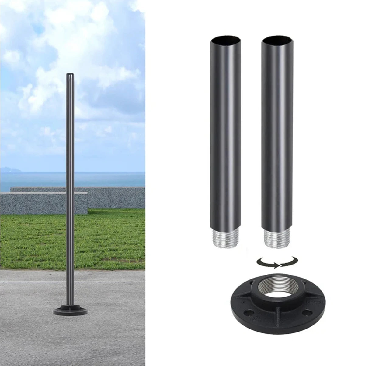 Hardoll Adjustable 4–14 Ft Aluminium Pole & Base Only – Solar Light Not Included | For CCTV, Wi-Fi, Sign Boards & Outdoor Use
