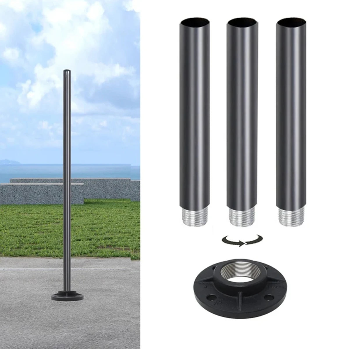 Hardoll Adjustable 4–14 Ft Aluminium Pole & Base Only – Solar Light Not Included | For CCTV, Wi-Fi, Sign Boards & Outdoor Use