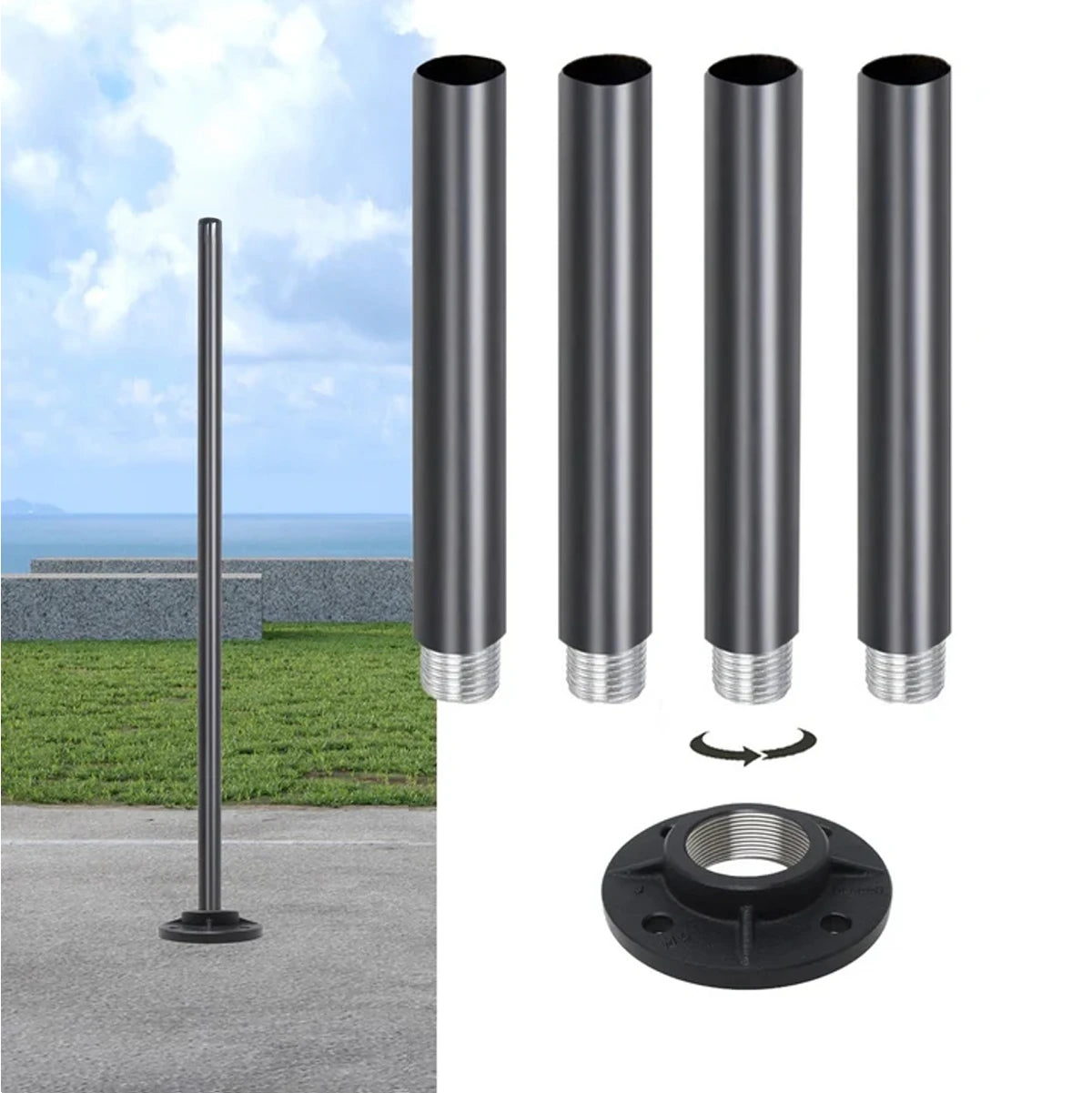 Hardoll Adjustable 4–14 Ft Aluminium Pole & Base Only – Solar Light Not Included | For CCTV, Wi-Fi, Sign Boards & Outdoor Use
