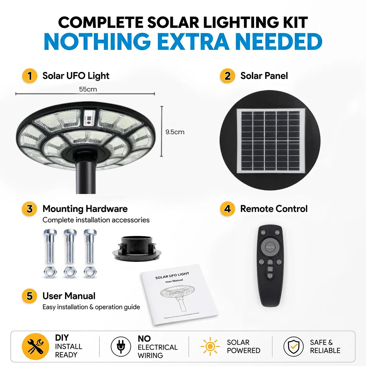 Hardoll 500W Solar UFO Light – Waterproof LED | Solar Light for Home & Garden Outdoor India (Cool White, Pole not Included)