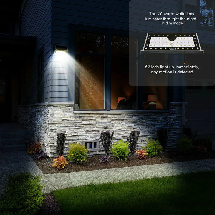 Hardoll Solar Lights for Garden 62 LED Outdoor Motion Sensor for Home Waterproof with Cool & Warm White (Refurbished)