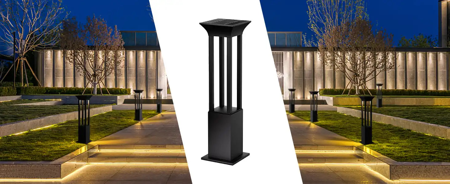 Hardoll Solar Outdoor Square Bollard LED Garden Lights for Waterproof Exterior Pathway Lamp Decoration(Warm White,Height=60cm) -Battery Replaceable (Refurbished)