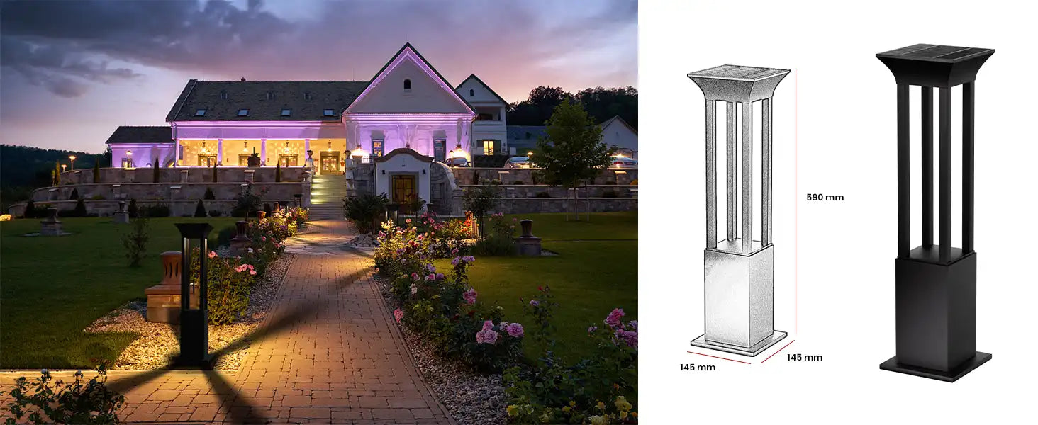 Hardoll Solar Outdoor Square Bollard LED Garden Lights for Waterproof Exterior Pathway Lamp Decoration(Warm White,Height=60cm) -Battery Replaceable (Refurbished)