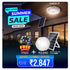 Advertisement for solar ceiling lights with a summer sale offer on a building exterior.
