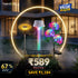 Solar garden lights with a special offer on a blurred outdoor background
