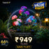 Solar flower lights with a discount offer on a dark background