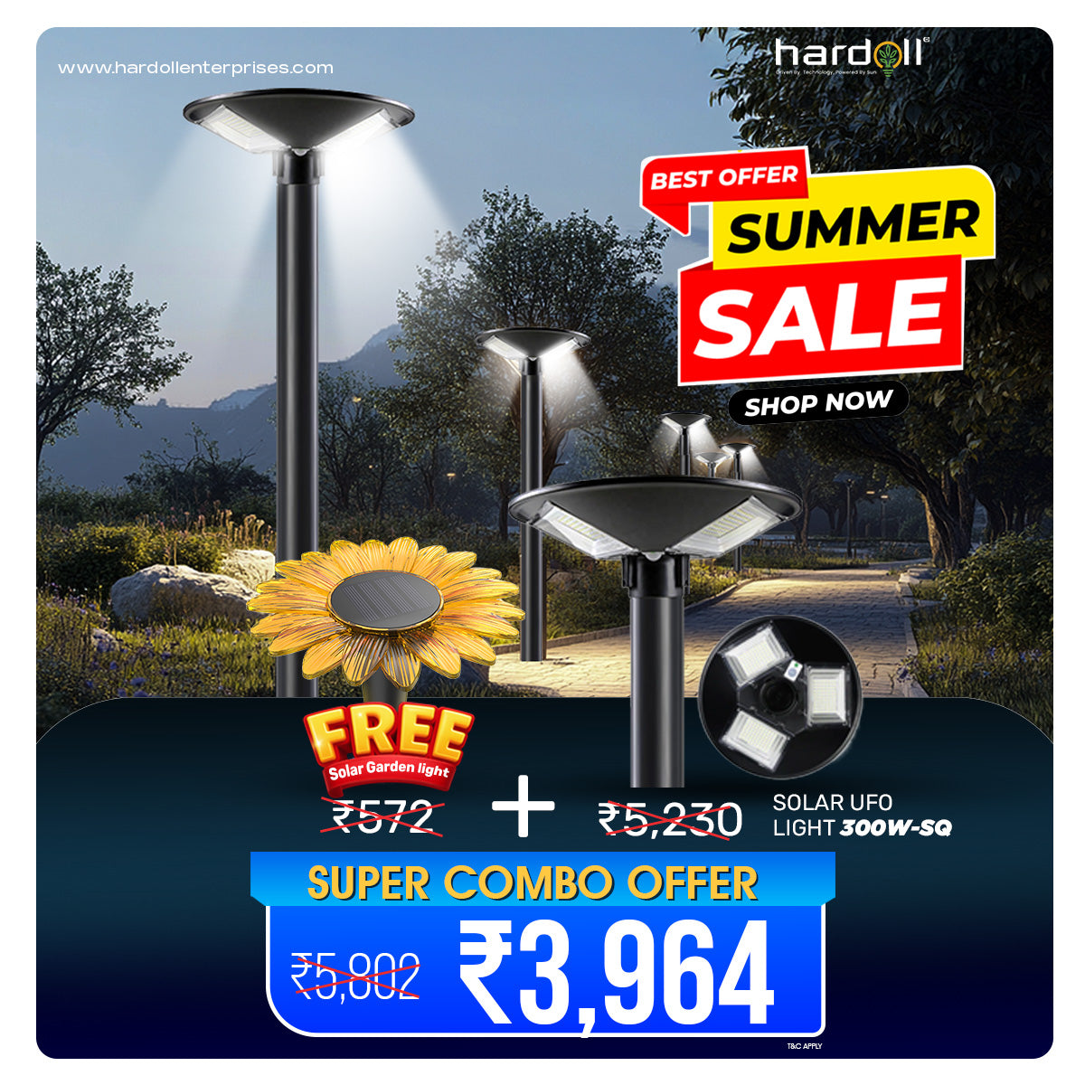 Hardoll  UFO Solar Garden Lights for Home Garden LED Lamp Waterproof Outdoor Lantern Lamp 300W(Cool White)(Pole not included)