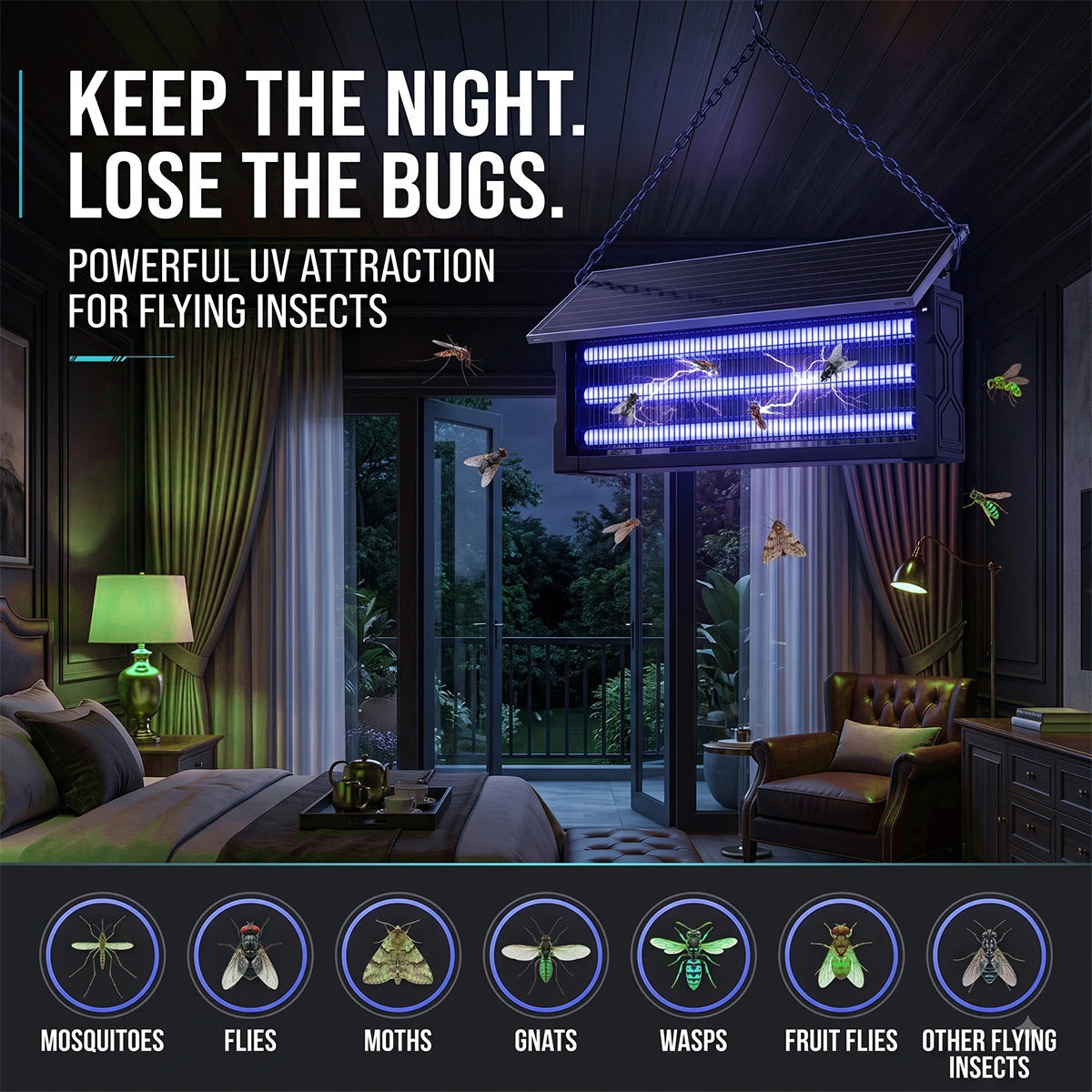 Hardoll Solar Mosquito Killer Light Outdoor IP65 Waterproof | UV Solar Insect Killer Lamp with 18W Mono Solar Panel | Bug Zapper for Garden, Farm, Patio, Lawn & Outdoor | 8-10H Backup(Large)