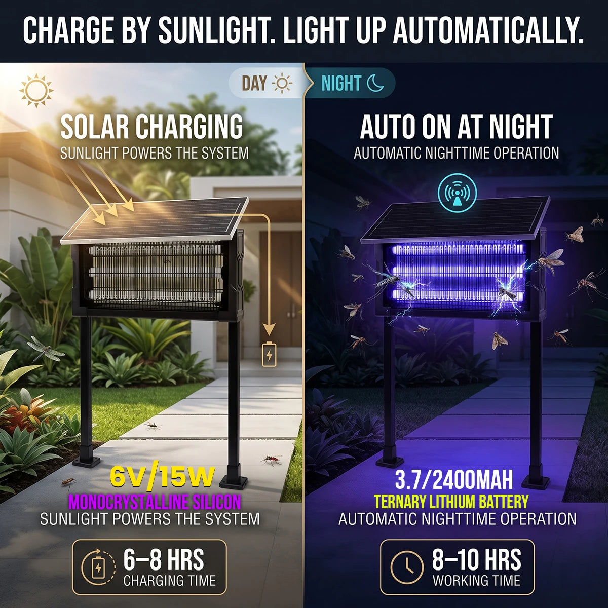 charge through sunlight - solar mosquito killer lamp