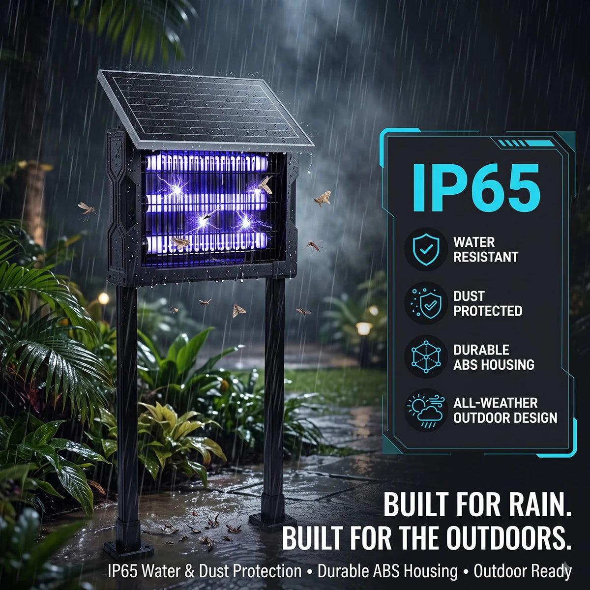 the IP65 rating of the solar bug, insect killer light