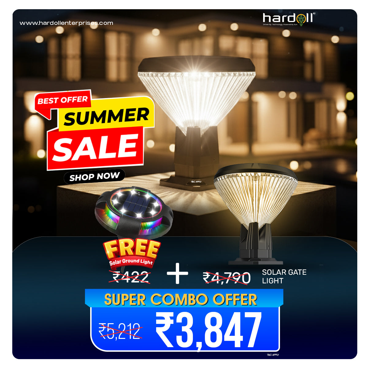 Hardoll Solar Gate and Garden Lights for Home – 8800mAh Battery, 64 LEDs, IP65 Waterproof, 3 Color Modes, Remote Controlled Round Pillar Lamps