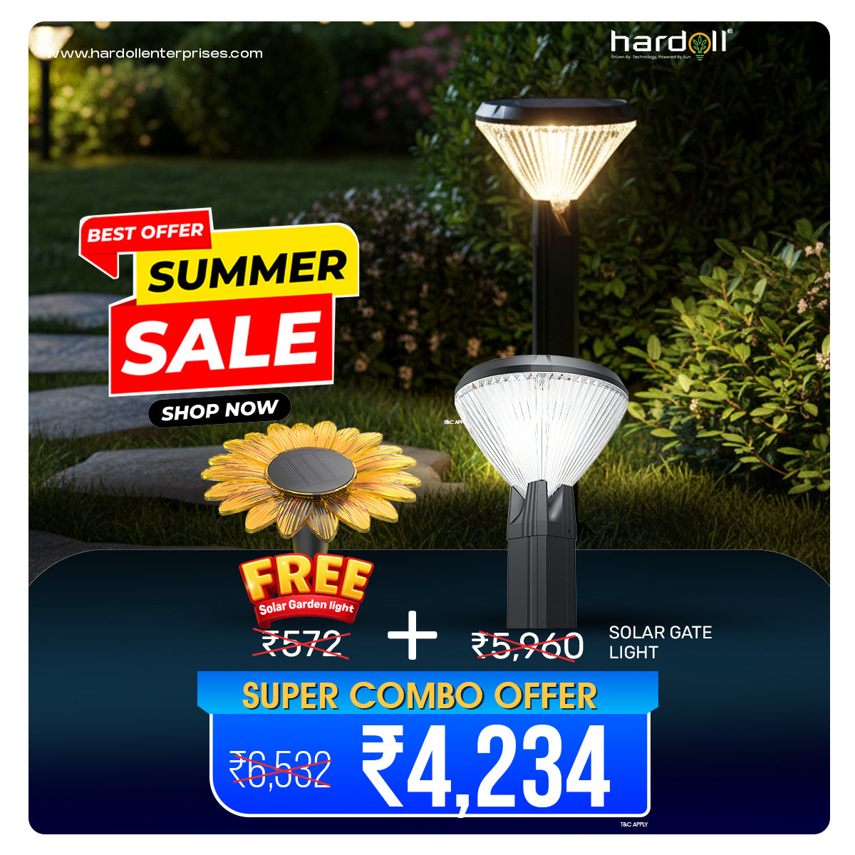 Hardoll Solar Gate & Garden Outdoor Lights for Home 8800mAh Battery, IP65 Waterproof, 64 LEDs, 3 Color Modes (Warm/Cool/Neutral), Remote Controlled, Round Shaped Pillar Lamps With Poles