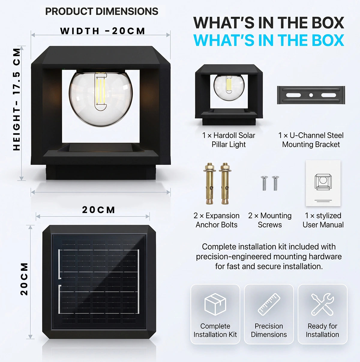 solar pillar light product dimensions
