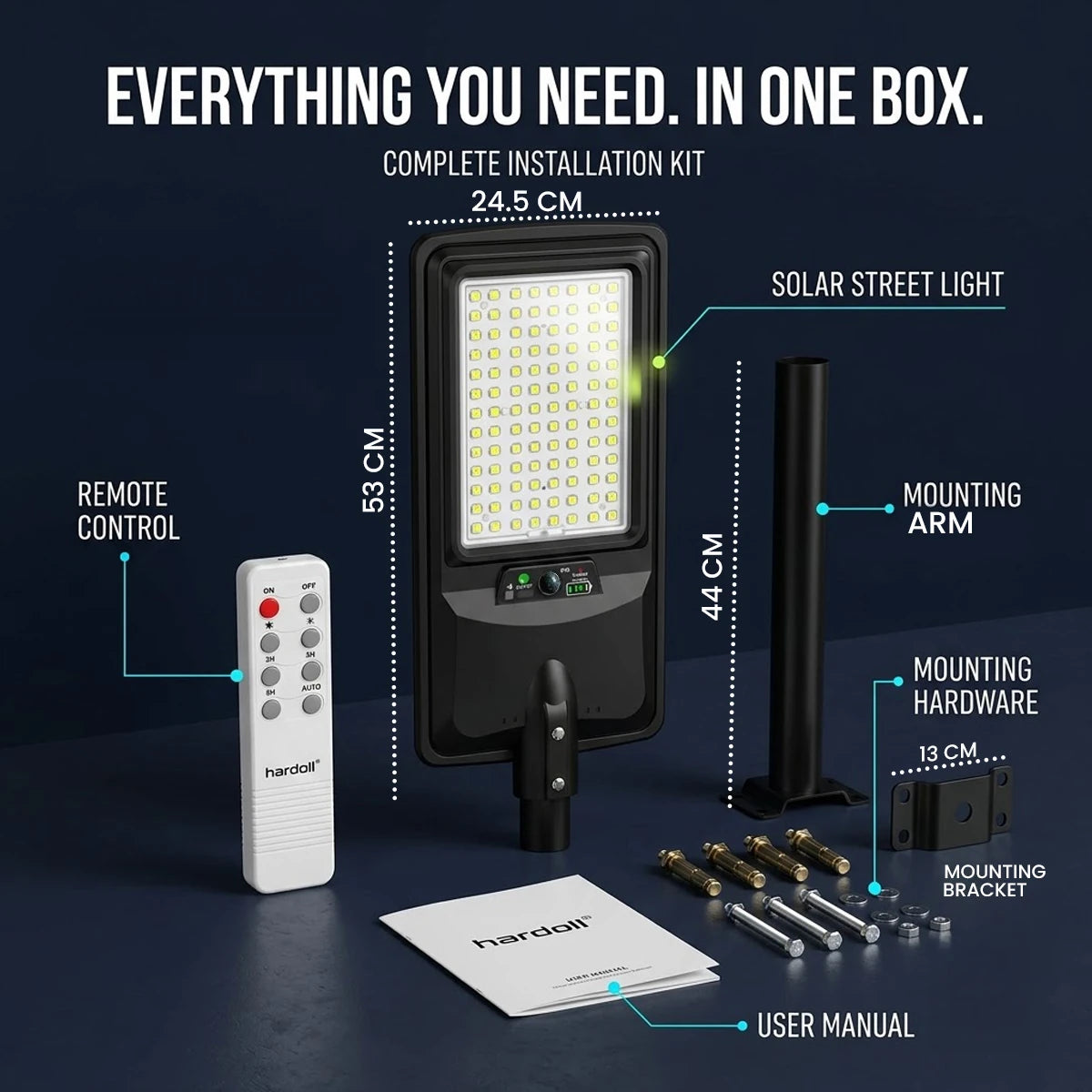 Hardoll 200W Solar Street Light – Motion Sensor & Remote, IP65 Waterproof | Solar Light for Home, Garden, Yard & Gate India