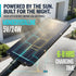 A monocrystalline 5V/24W solar panel mounted on a black pole, shown outdoors with promotional text reading 'Powered by the sun. Built for the night.