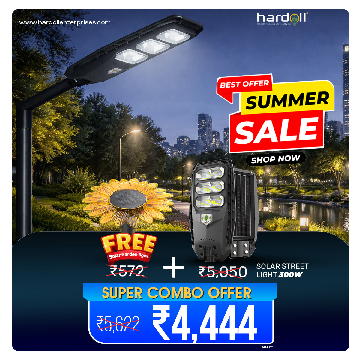 Hardoll 300W ABS Solar Street Light  Waterproof LED | Solar Light Outdoor for Home & Garden India