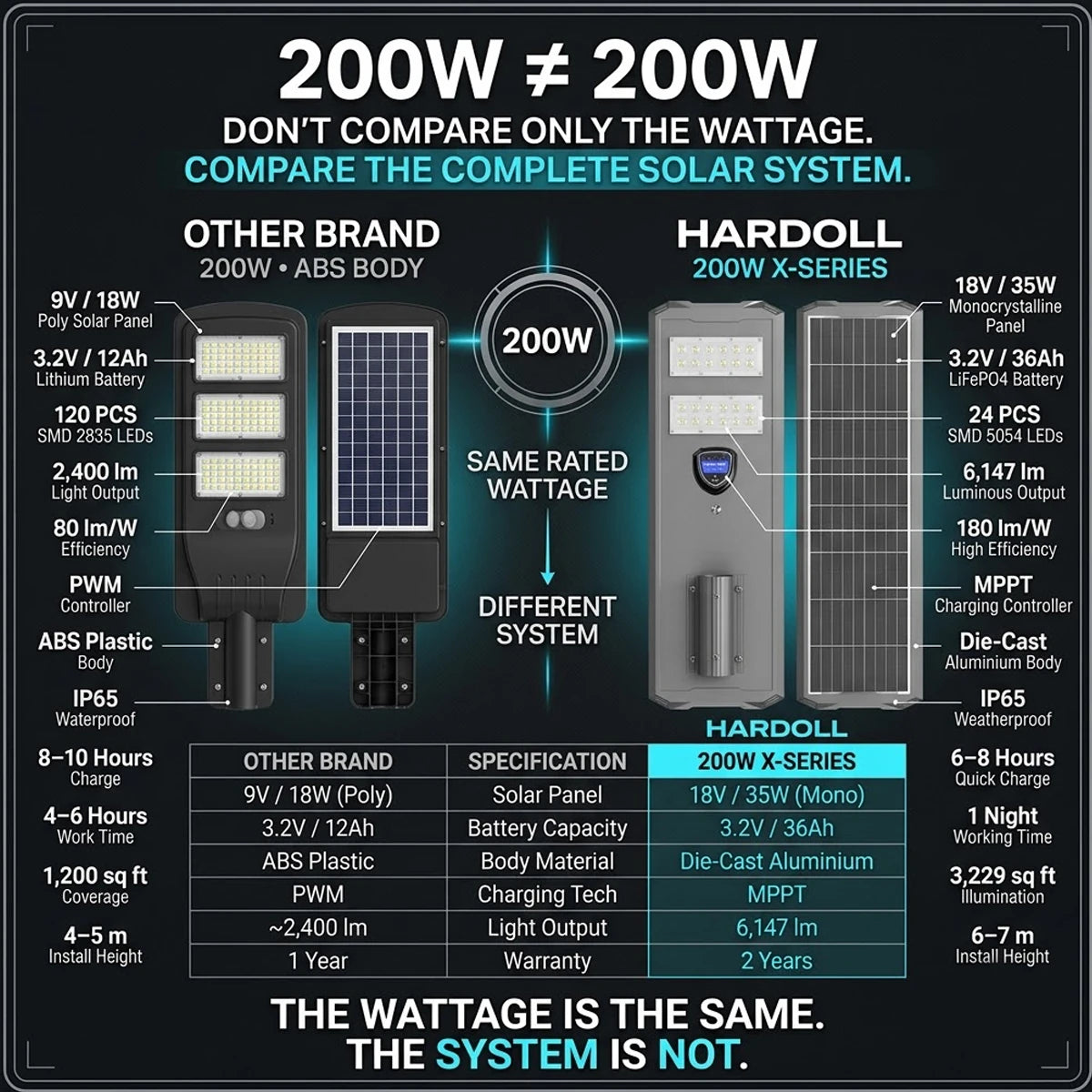 Hardoll 200W Solar Street Light – Aluminium Body, Replaceable Battery, Waterproof | Solar Light for Home & Outdoor Garden India