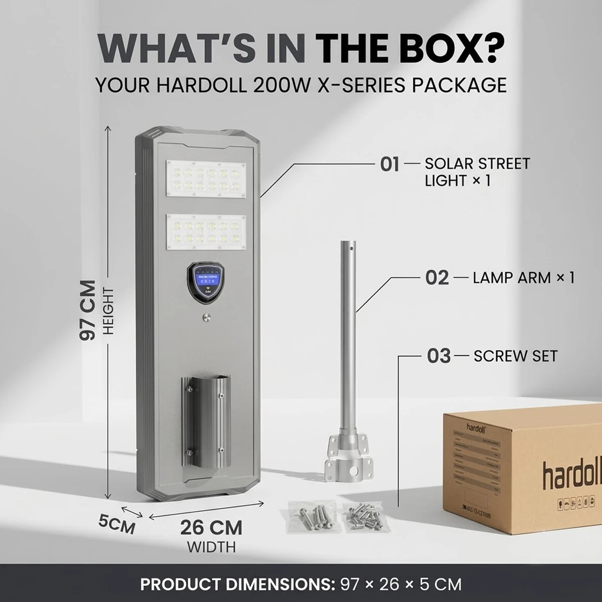 Hardoll 200W Solar Street Light – Aluminium Body, Replaceable Battery, Waterproof | Solar Light for Home & Outdoor Garden India