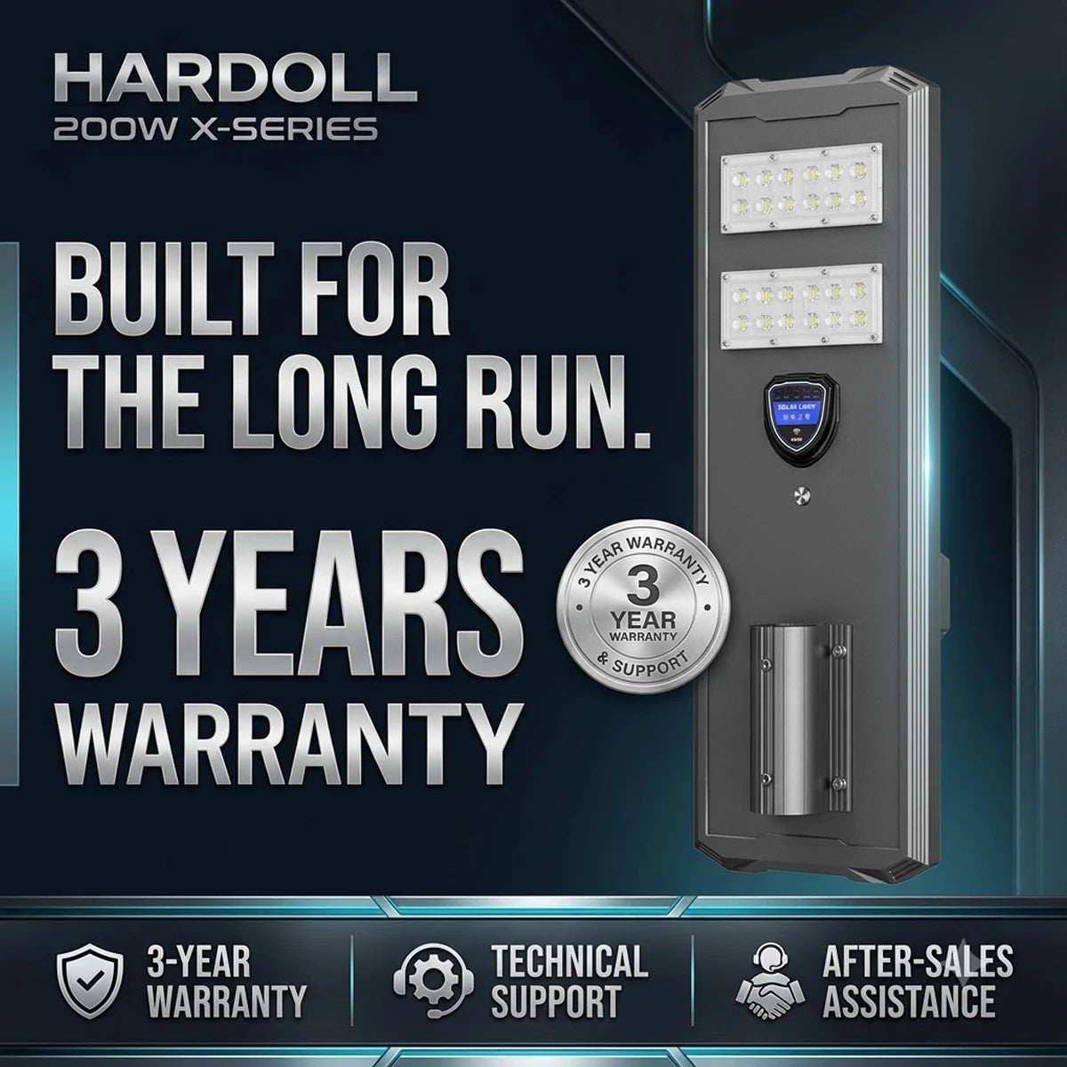 Hardoll 200W Solar Street Light – Aluminium Body, Replaceable Battery, Waterproof | Solar Light for Home & Outdoor Garden India