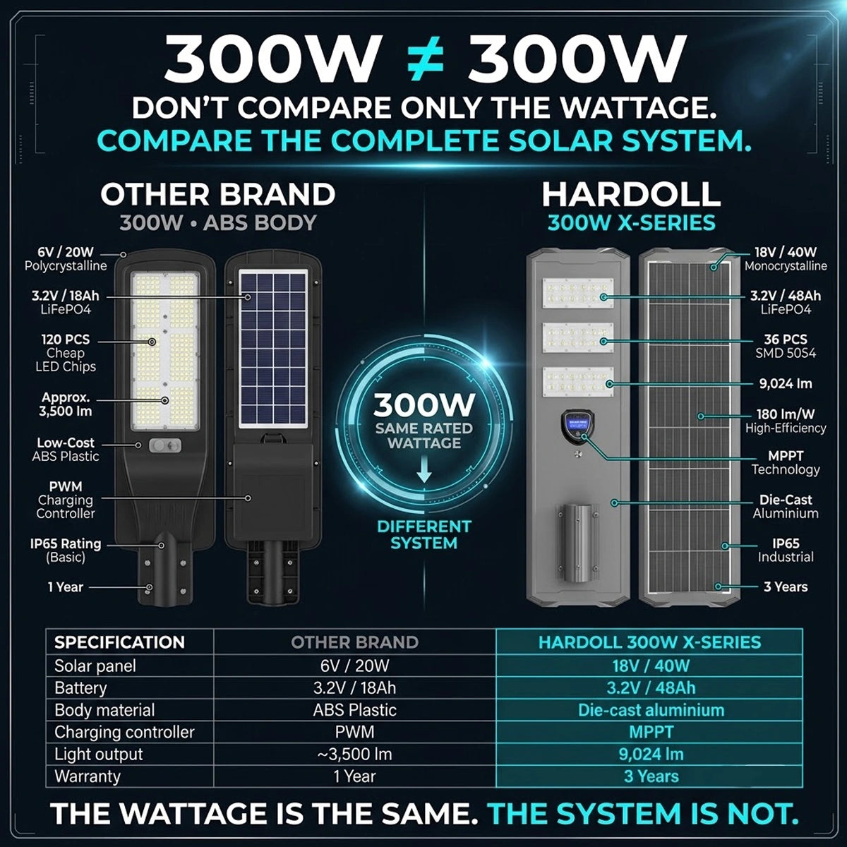 comparison of the hardoll solar street light with other solar products