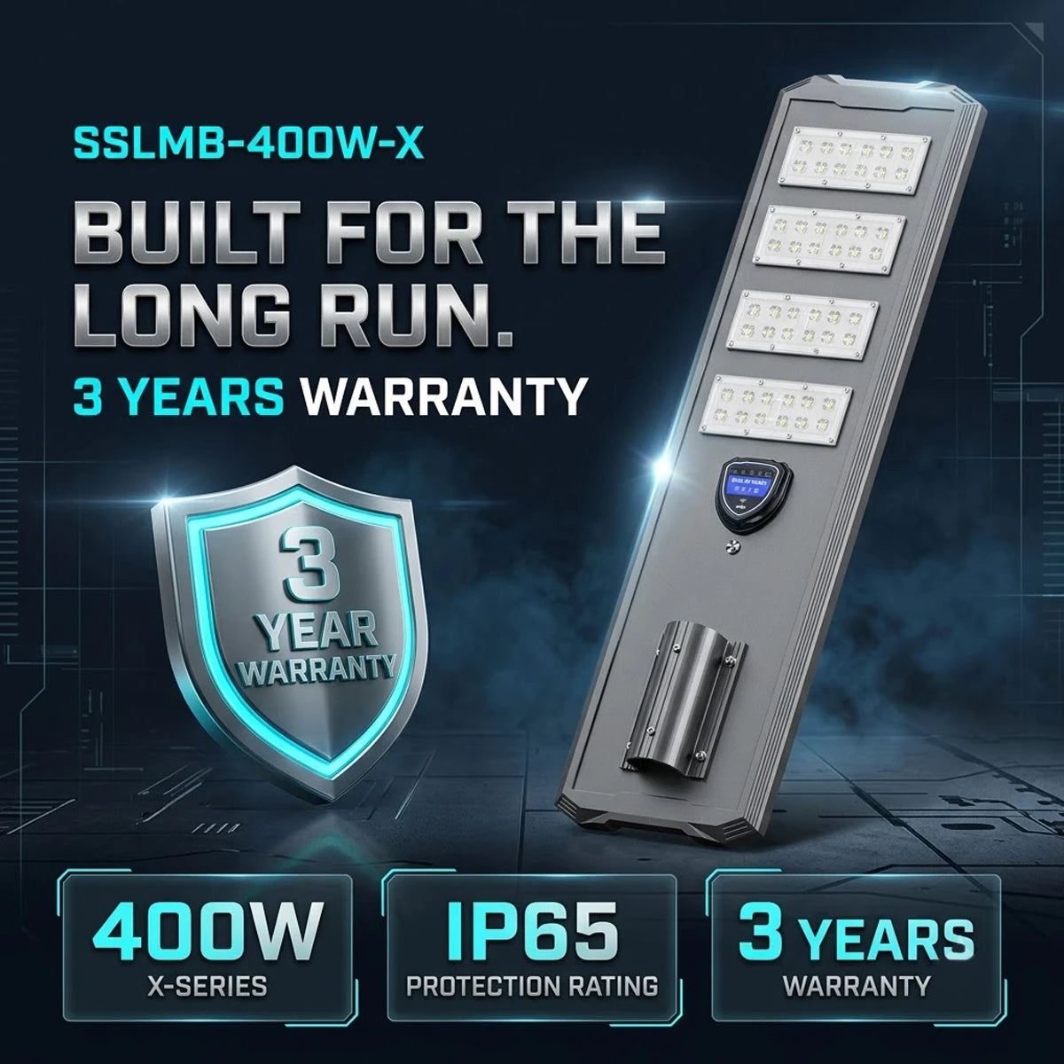 3 year warranty for the 400W solar street light with MPPT charging controller 