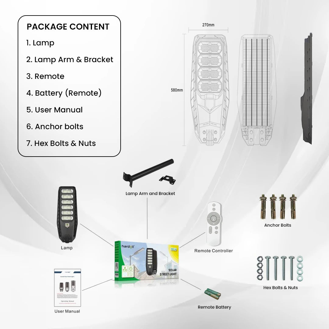 Hardoll 400W All in One Solar Street Light LED Outdoor Waterproof Lamp for Home Garden (ABS-Pack of 1)