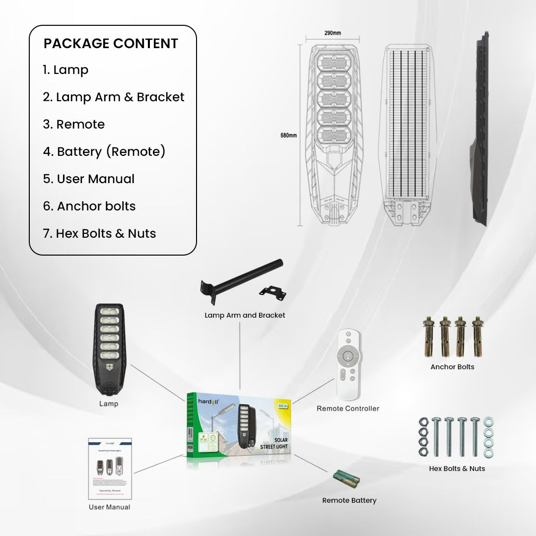 Hardoll 500W All in One Solar Street Light LED Outdoor Waterproof Lamp for Home Garden (ABS-Pack of 1) (Refurbished)