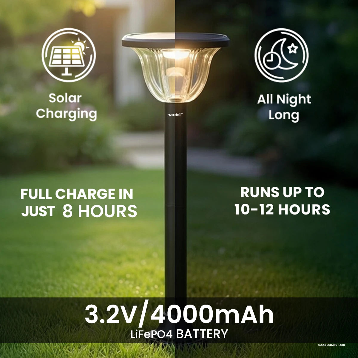 Hardoll Solar Gate & Garden Lights – 72 LED, 3 Color Modes, IP65 Waterproof, LiFePO4 Battery, Remote Control Pillar Lamp with Pole (pack of 1)