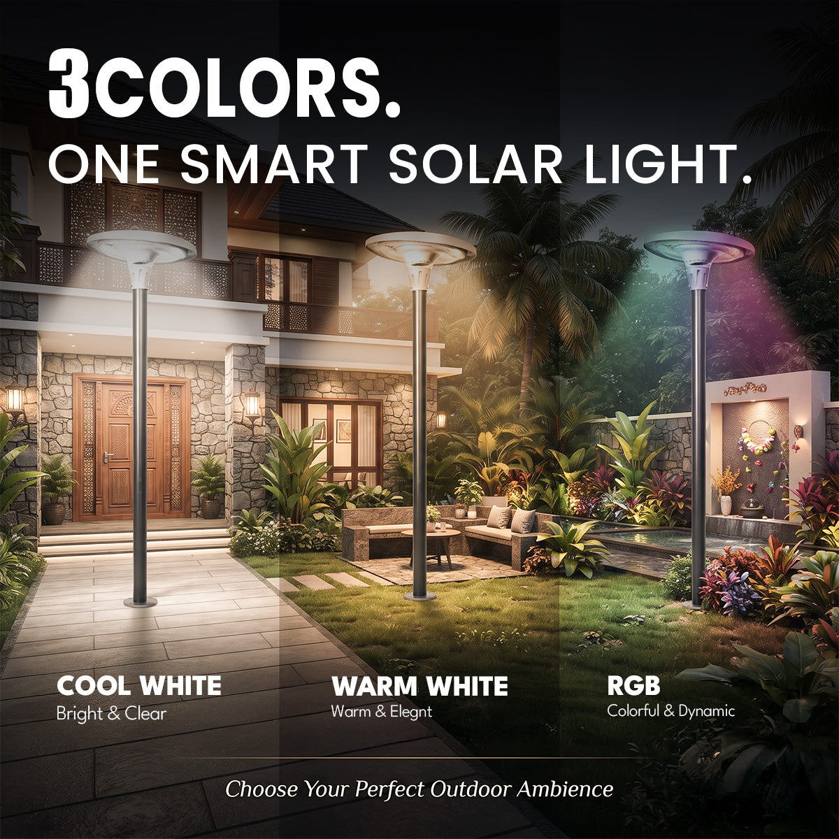 Hardoll 1200W Solar UFO Light – Waterproof LED | Solar Light for Home & Garden Outdoor India (Warm/Cool White+RGB)