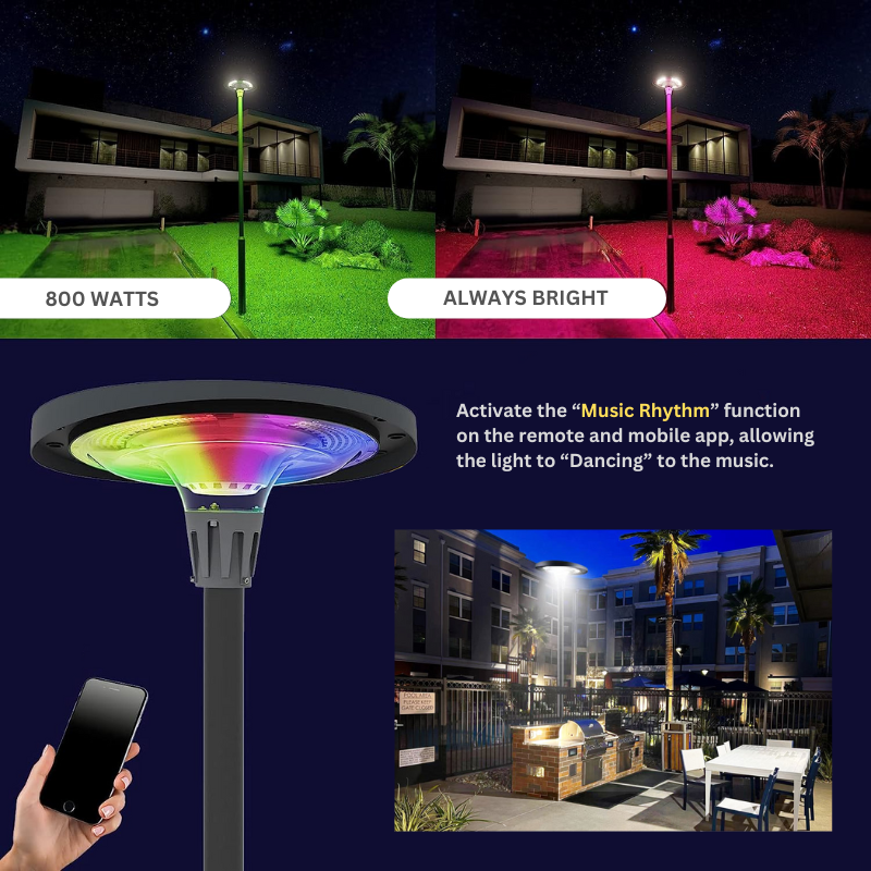 Hardoll 800W Solar UFO Light for Home Garden LED Waterproof Outdoor Lamp(Warm White &Cool White+RGB)