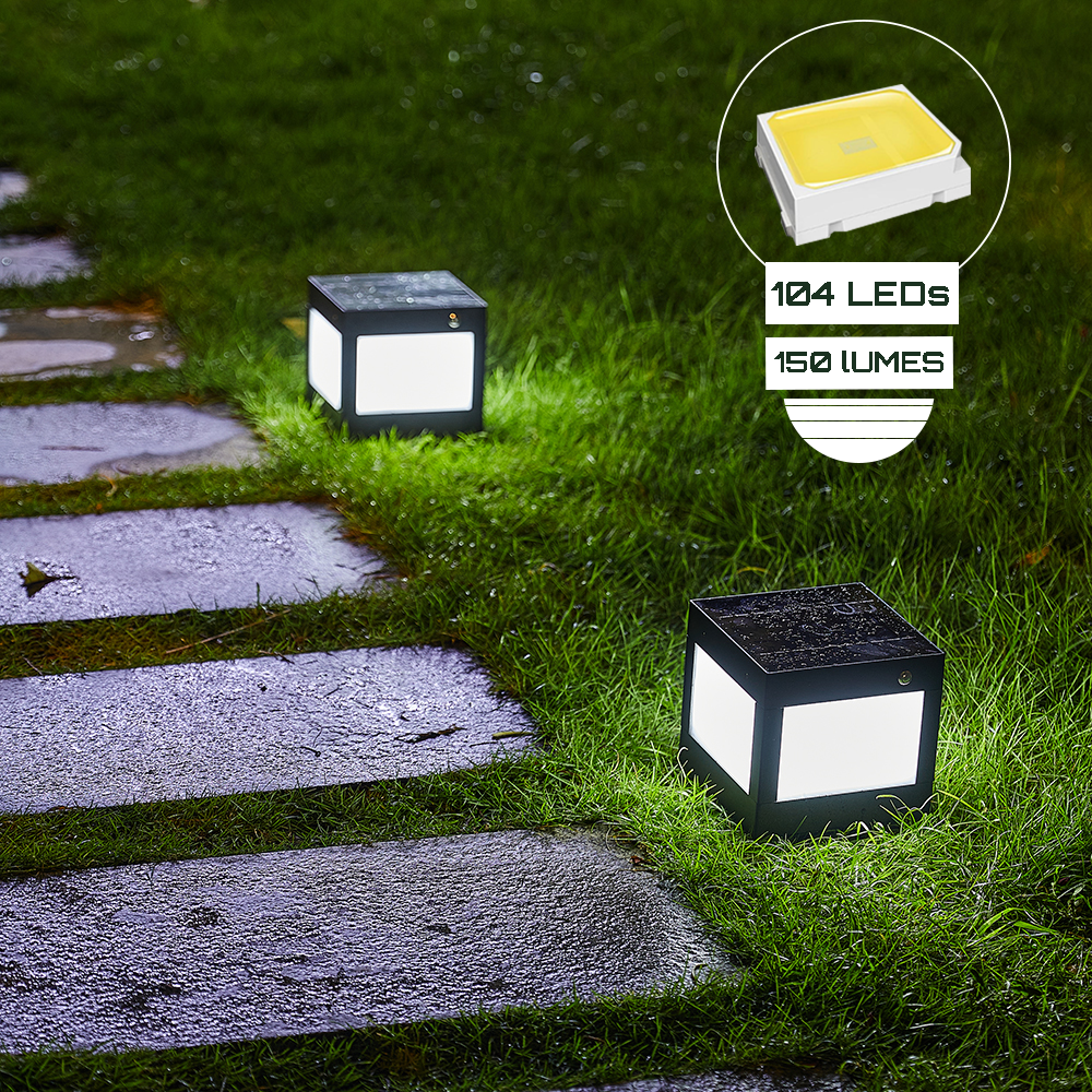 Hardoll Solar Lights for Home Outdoor Garden Cube Shaped 104 LED Waterproof Pillar Wall Gate Post Lamp (Pack of 1-Warm White & White, Aluminum+PMMA)