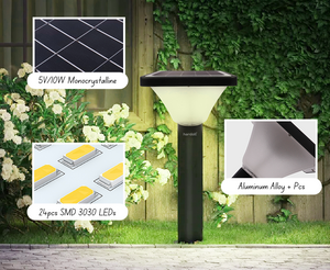 Hardoll 15W Solar Pillar Lights for Outdoor Home Garden Waterproof Wall Gate Post Lamp with Pole(Square Shape-Pack of 1)