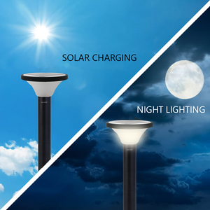 Hardoll 15W Solar Pillar Lights for Outdoor Home Garden Waterproof Wall Gate Post Lamp with Pole(Round Shape-Pack of 1)