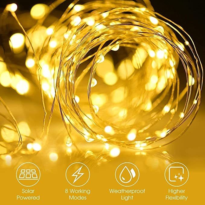Hardoll Solar String Lights 200 LED Decorative Lighting for Garden, Home,Lawn, Party,Holiday,Indoor,Outdoor Waterproof(Warm White) (Refurbished)