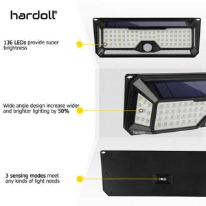 Hardoll Solar Wall Lights for Garden 136 LED Outdoor Motion Sensor Lamp for Home Waterproof