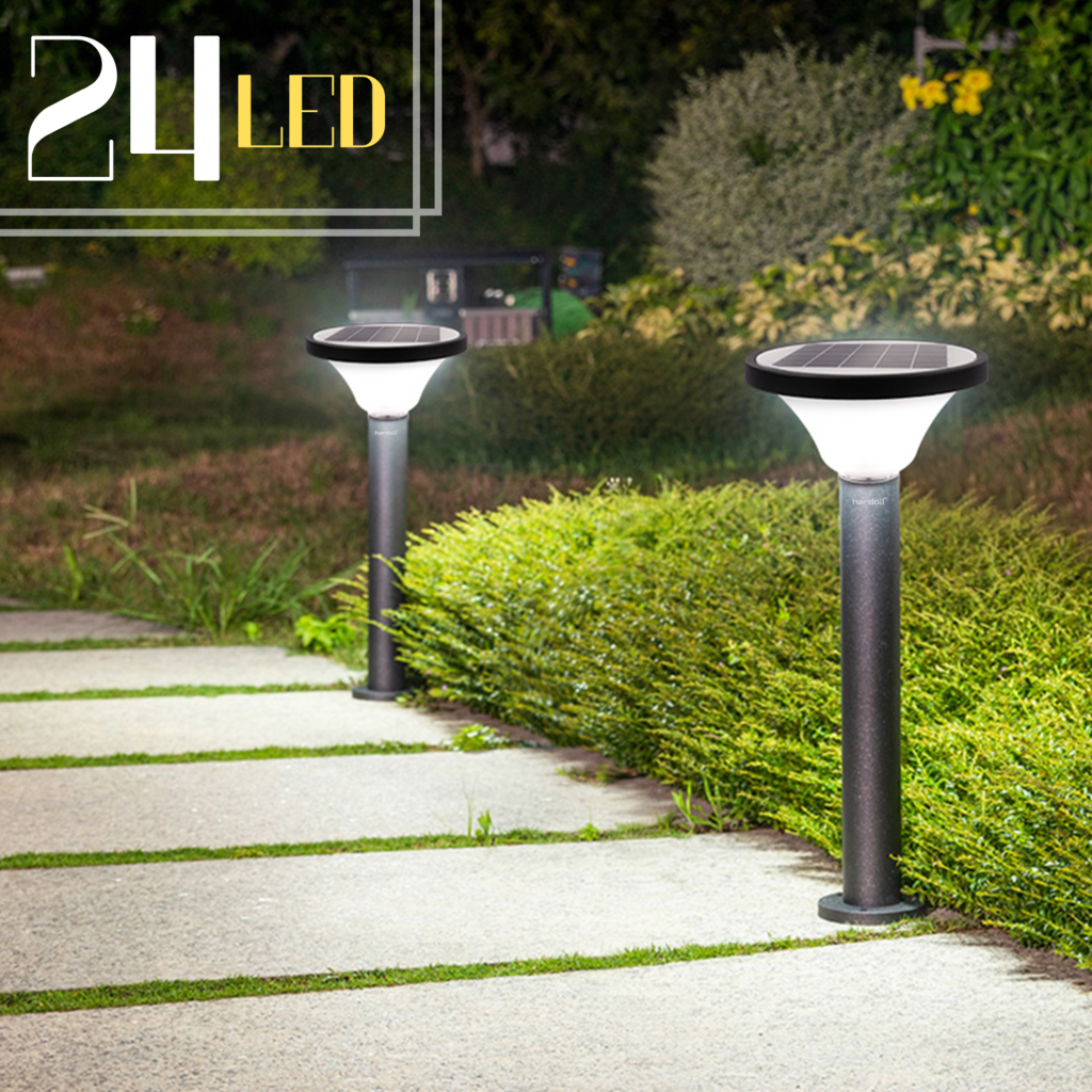 Hardoll 15W Solar Pillar Lights for Outdoor Home Garden Waterproof Wall Gate Post Lamp with Pole(Round Shape-Pack of 1)