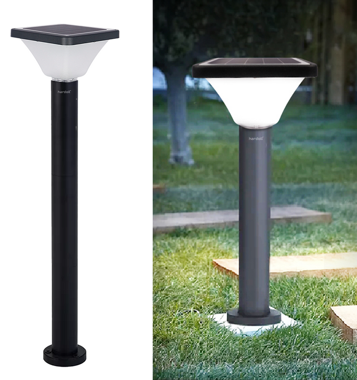 Hardoll 15W Solar Pillar Lights for Outdoor Home Garden Waterproof Wall Gate Post Lamp with Pole(Square Shape-Pack of 1)