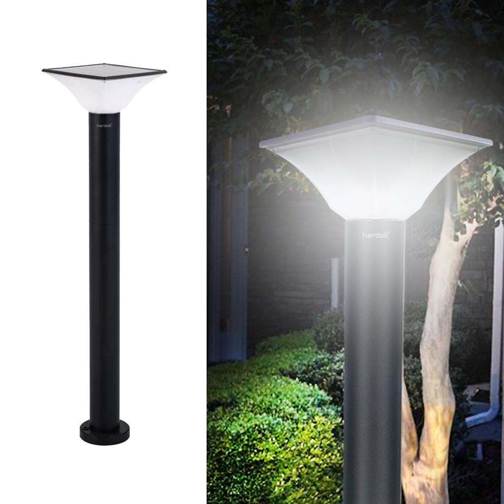 Hardoll 10W Solar Lights for Home Outdoor Garden 20 LED Waterproof Pillar Wall Gate Post Lamp with Pole(Square Shape-Pack of 1)