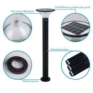 Hardoll 10W Solar Lights for Outdoor Home Garden 20 LED Waterproof Pillar Wall Gate Post Lamp with Pole(Round Shape-Pack of 1)