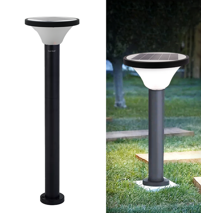 Hardoll 15W Solar Pillar Lights for Outdoor Home Garden Waterproof Wall Gate Post Lamp with Pole(Round Shape-Pack of 1)