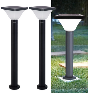 Hardoll 15W Solar Pillar Lights for Outdoor Home Garden Waterproof Wall Gate Post Lamp with Pole(Square Shape-Pack of 1)