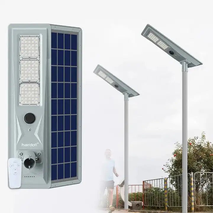 Hardoll 300W All in One Solar Street Light LED Outdoor Waterproof Lamp for Home Garden,Die cast Aluminium(Cool White-Pack of 1)-Replaceable Battery